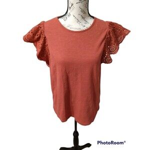 J crew eyelet Flutter sleeve top Paprika md Paprika Boho Feminine Cottage Core